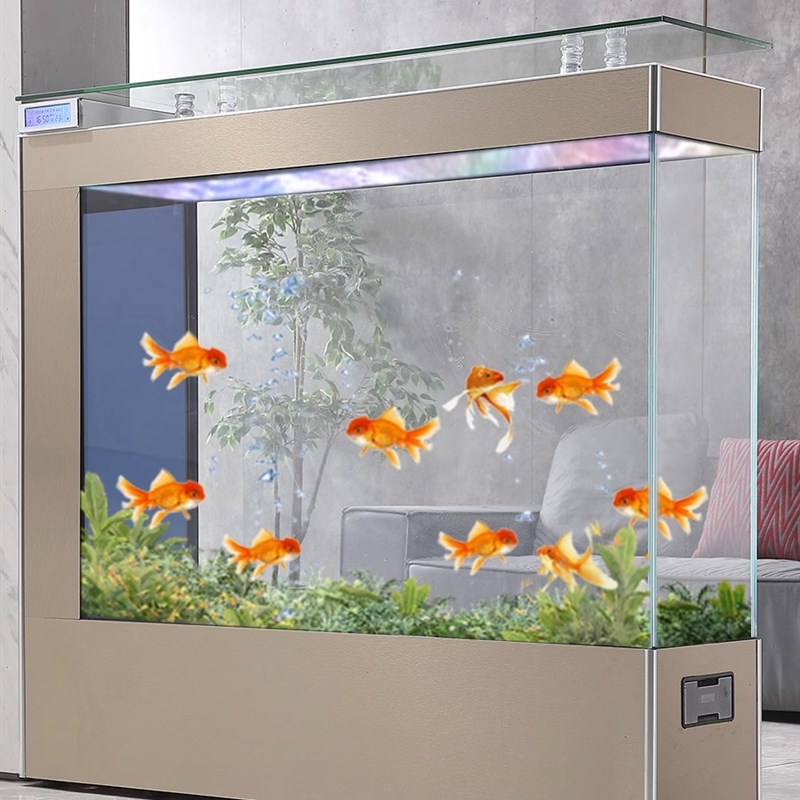 轻奢鱼缸客厅家用家庭中大型玻璃落地生态水族箱隔断屏风2023新款