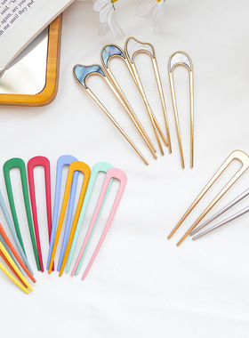Japan Hair Sticks Women Hairclip Simplicity Colorful U Shape