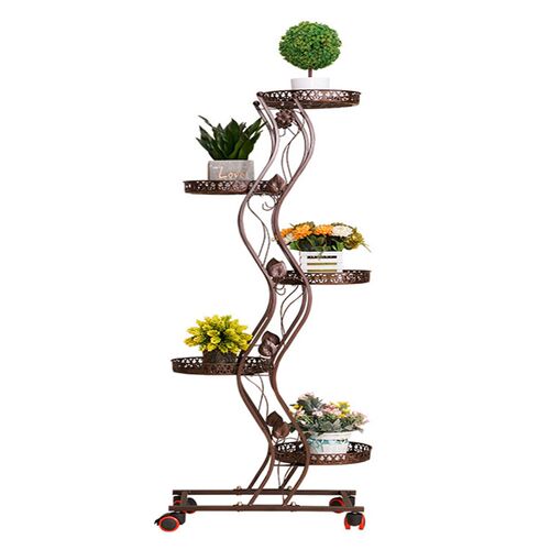 极速Flower Shelf Rack Wrought Iron Multi-layer Mobile Pulley