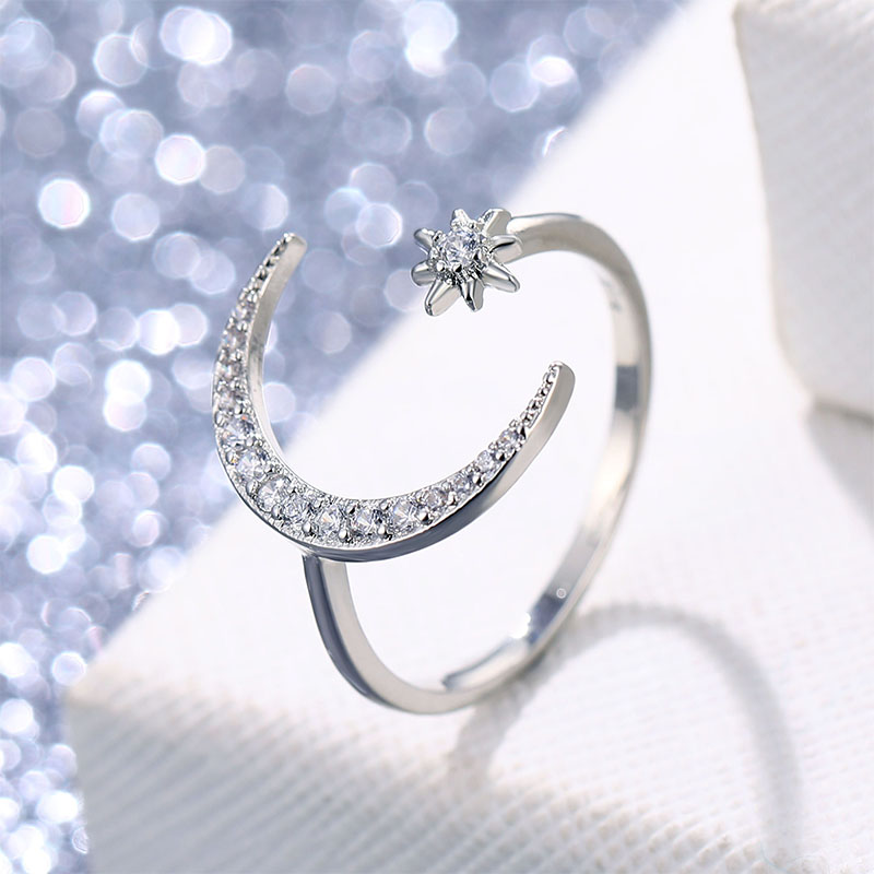 IPARAM New Design CZ Zircon Star Moon Ring 2021 Fashion Stat