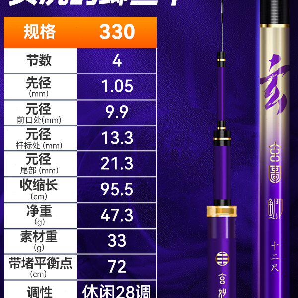 双宝新款玄图鲫鱼竿超轻超细超硬鱼竿手竿钓鱼竿28调台钓竿品牌杆