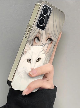 适用PESM10手机壳OPPOPESM10保护OPPO套OPA/OPPA新款A36电镀透明抱猫女孩OPP0PP0PPO全包防摔OA/POA63PPOA机