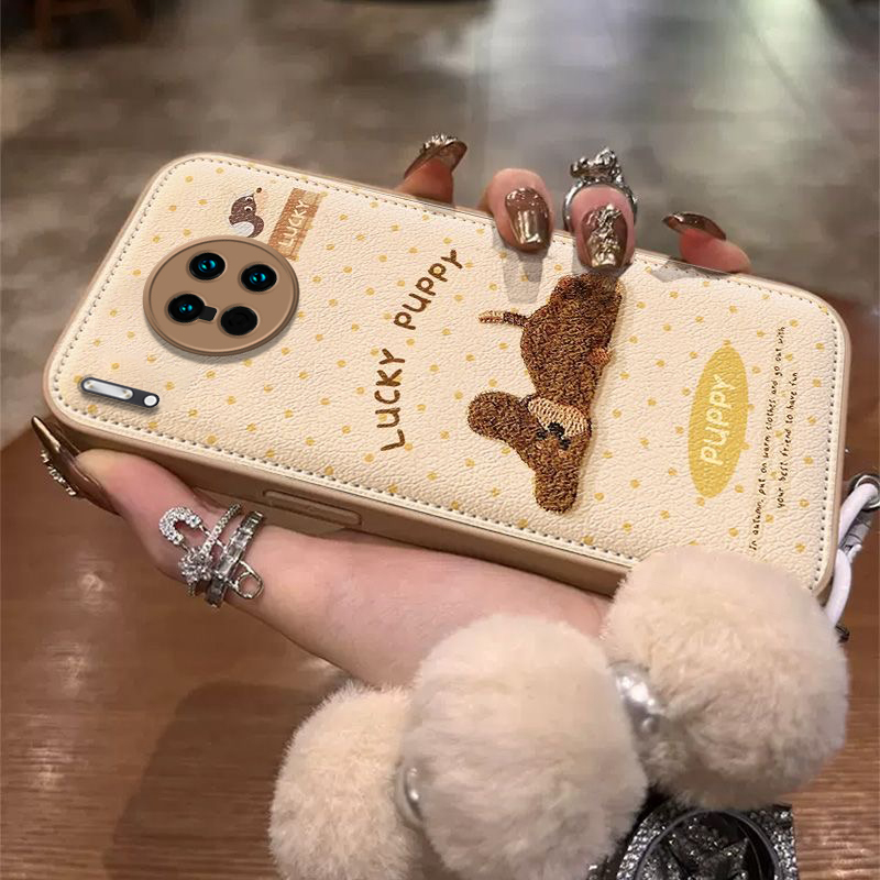 适用华为Mate30Pro手机壳Mete30Pr0保护套秋冬毛绒M30Por新款MT硅胶外壳Meta全包防摔Mat魅特迈特5G英文小狗