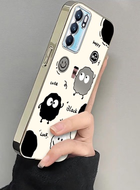 适用PEQM00手机壳OPPOPEQMOO新款OPPOPEQM外壳OPPO套电镀猫爪煤球opp0pp0全包Reno65G防摔oppoReno6女款ren06