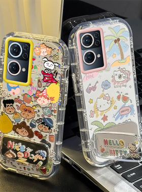 适用PFDM00手机壳OPPOPFDM00保护OPPO套PFDMOO新款OPPO镜面泡芙KT猫小新OPPOReno7Pro全包Reno防摔Por女0PP0