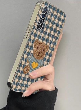 适用PDCM00手机壳PCLM50套OPPO新款Reno3元气版OPPOPDCM00电镀毛线小熊OPPOPCLM全包PDCMOO防摔0pp0女带手绳