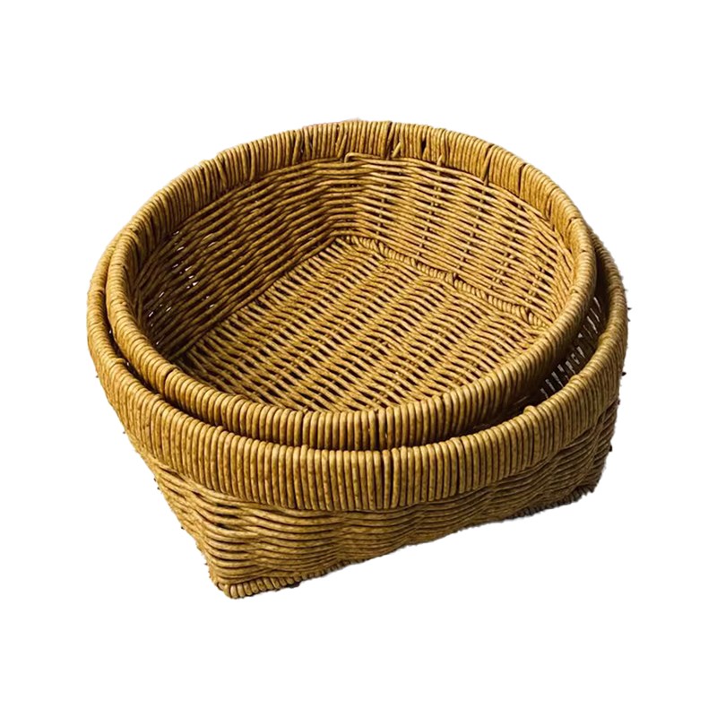 W330【买二送一】圆形杂色收纳篮创意复古家用纯手X工织筐零食筐