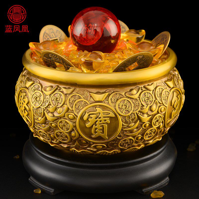 黄铜聚宝盆摆件客厅酒柜电视柜招办公室家居装饰S品财开业乔迁礼