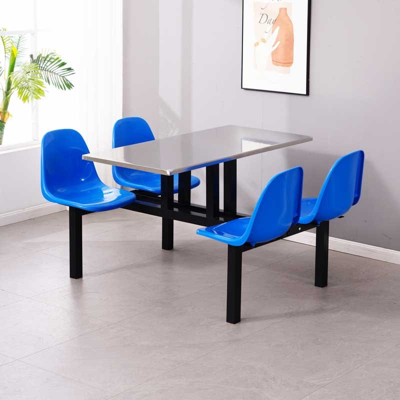 食堂餐桌椅连体组合不锈r钢四人学生员工职工工学校地工厂单位学