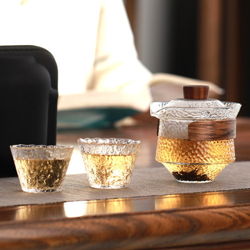 玻璃快客杯一壶二杯n旅行茶具小套装户外旅游可携式随身盖碗泡茶