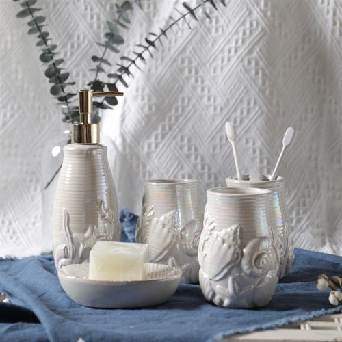 装攻略浴室用品五件套组合洗漱套装陶瓷欧式皂Q盒漱口杯按压乳液