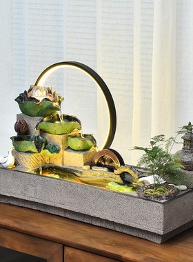 中式流水生财摆件喷泉鱼缸u造景循环水客厅玄关入户风水轮乔迁开