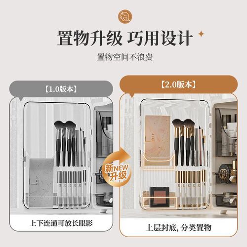 海兴化妆品收纳盒新款大容量防尘桌E面口红护肤梳妆台化妆柜刷收