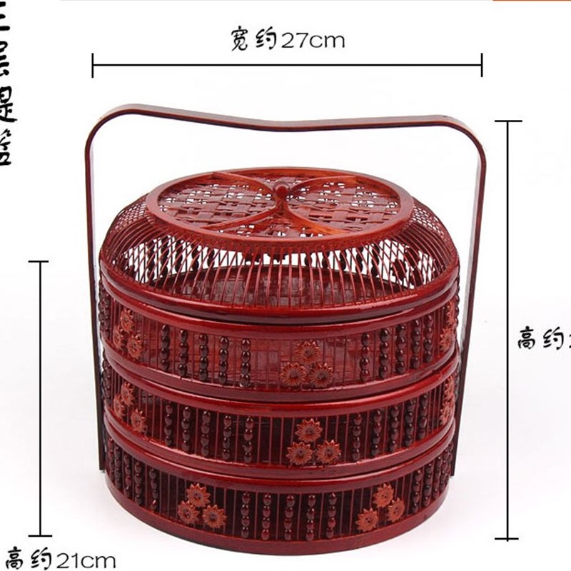 新品特色竹编喜盒竹篮水果篮喜事红篮两层提Q篮月饼礼品篮收纳篮