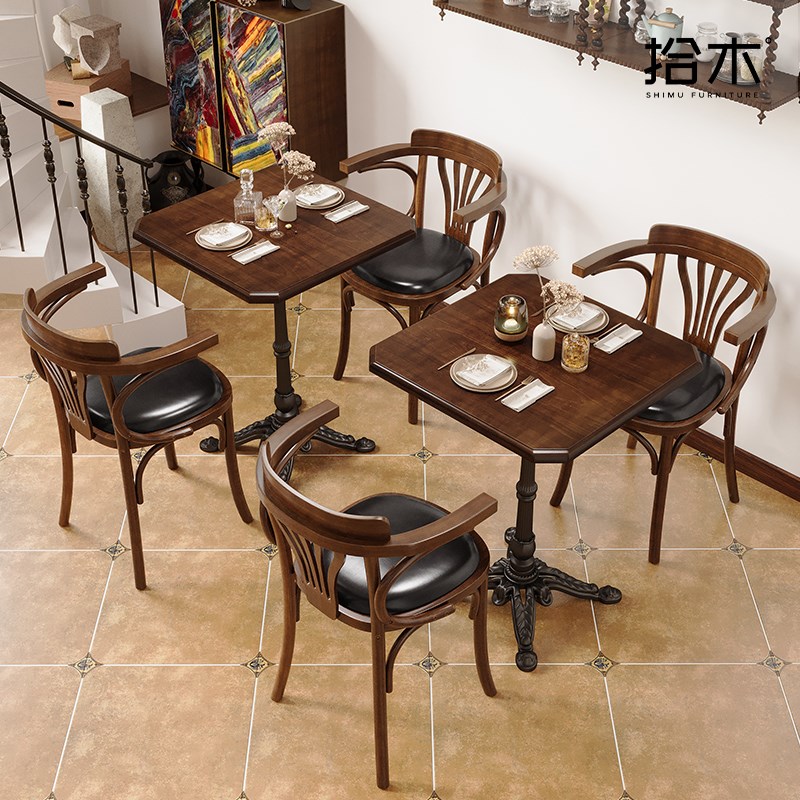 美式复古咖啡厅桌椅组合西餐厅实木椅G子商用奶茶甜品店桌子烘焙