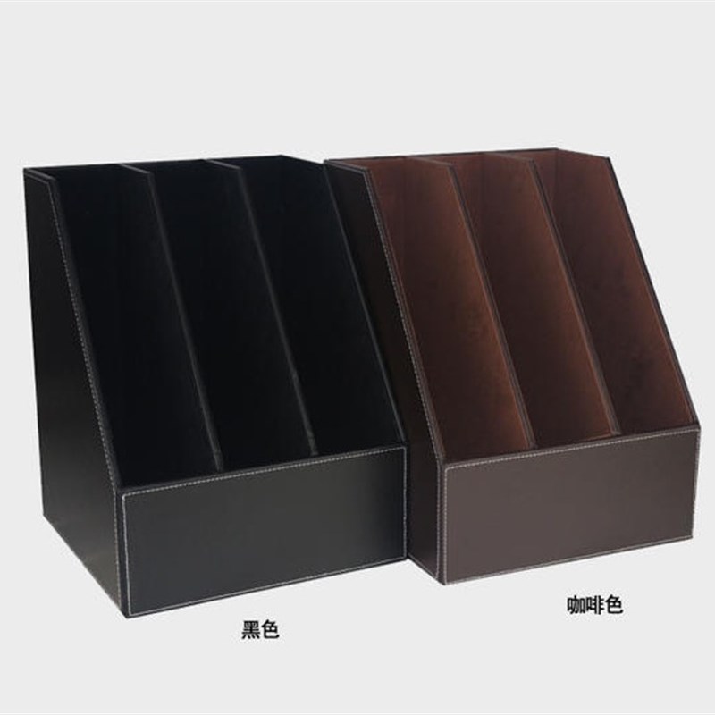 创意皮革三层文件架 资r料架子栏木质 办公用品多层桌面收纳架筐