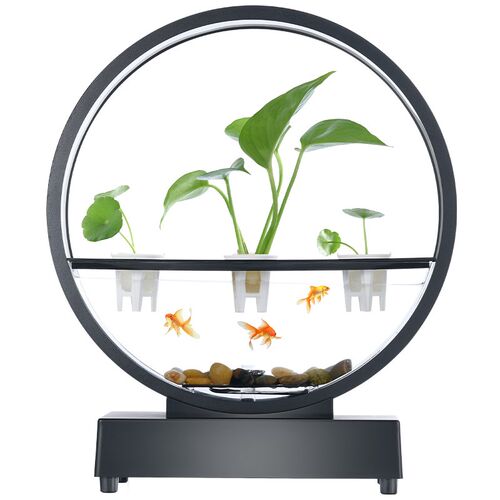 智能鱼缸水c景装饰氛围灯圈植物书桌面转运摆件办公室客厅小型景