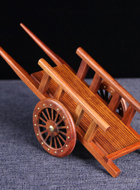 花梨木雕刻工艺品l红木摆件桌面创意小推车农具微缩模型送老外礼