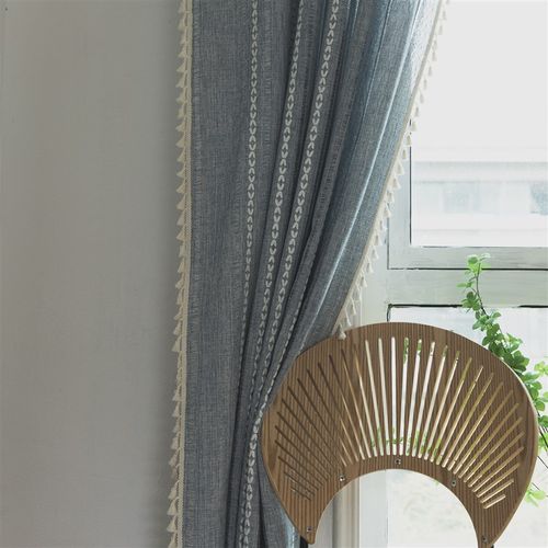 跨境 ins刺绣镂空小窗户装饰窗帘餐厅卧室阳台免S打孔半遮光帘复