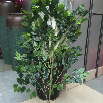 仿真榕树叶 假树叶1.2米w大枝过胶榕树叶 树枝树杈树藤装饰树叶