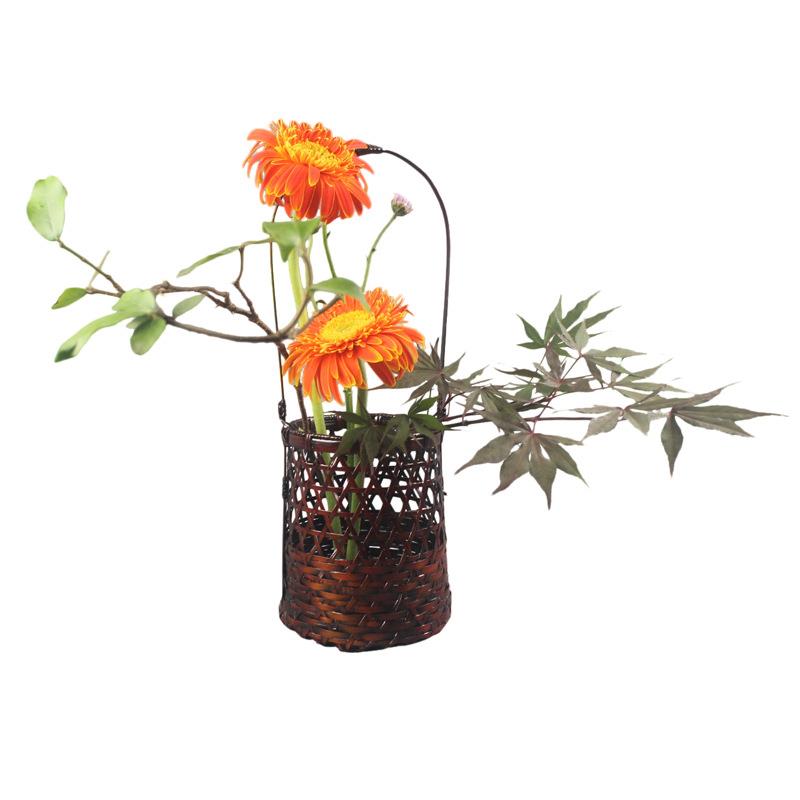 手工编织花篮竹制插花器皿茶道家用复古摆件工艺品竹制品竹篮子