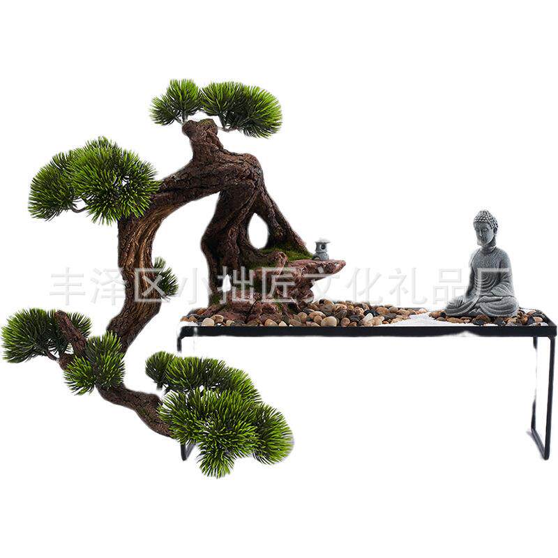 禅意假树枯山水小型造景装饰摆设新中式仿真迎客松微景观盆景摆件