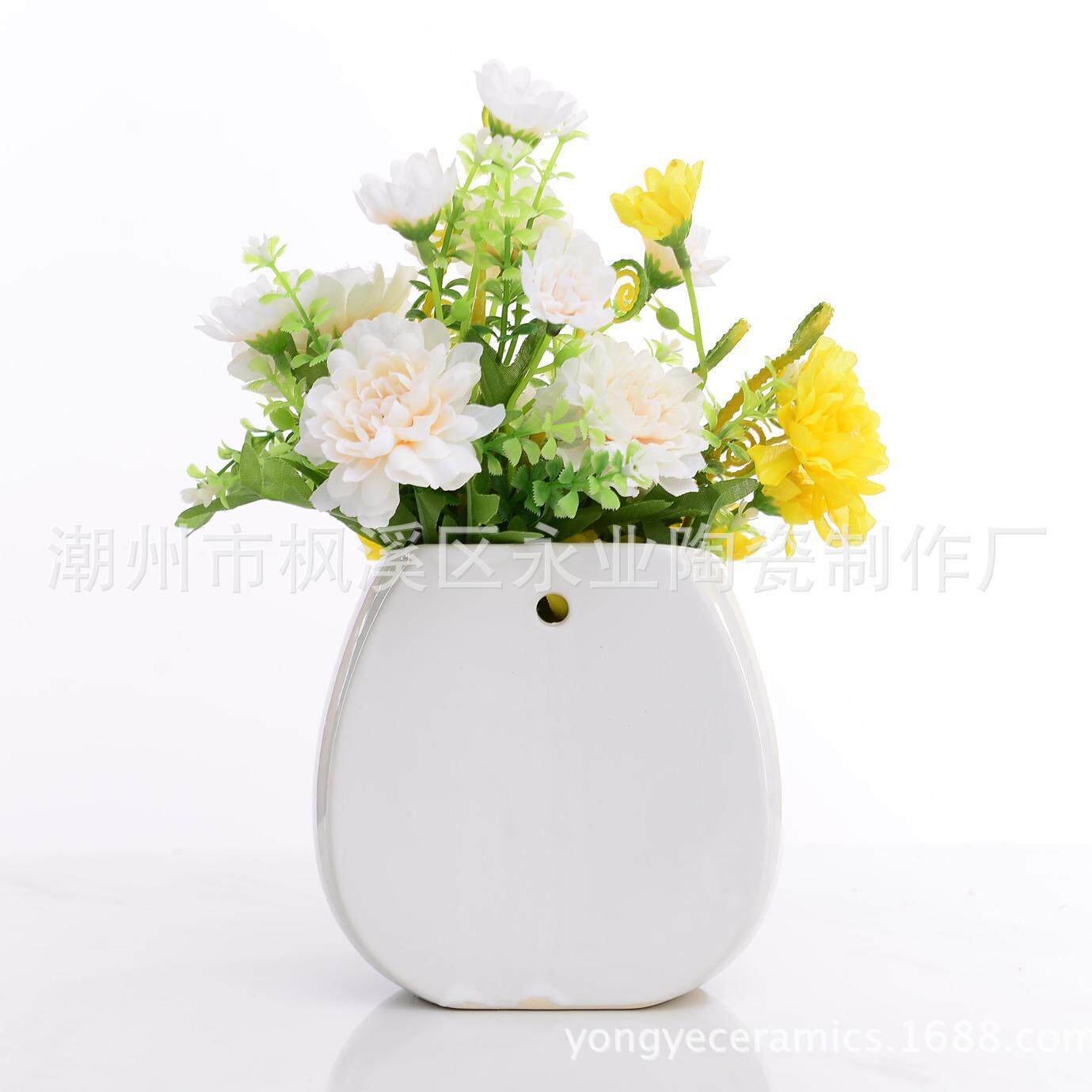 多肉花盆陶瓷简约现代客厅背景挂墙电镀陶瓷花瓶创意花盆