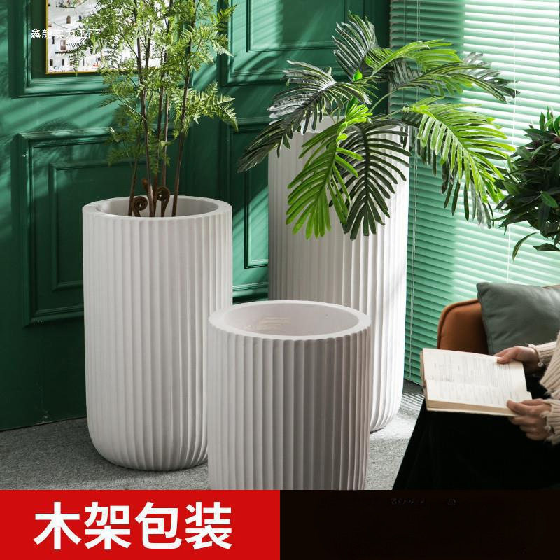 北欧简约镁泥花盆特大号加厚灰白卡其大口径客厅落地种树深高盆图片