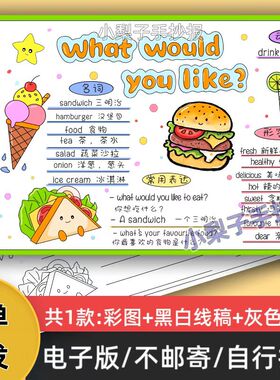 A15五年级英语上册what would you like手抄报模板电子版线稿