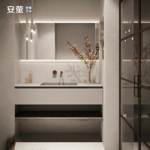 现代轻奢风岩板一体盆浴室柜定制洗手脸面池组合简约卫生间洗漱台
