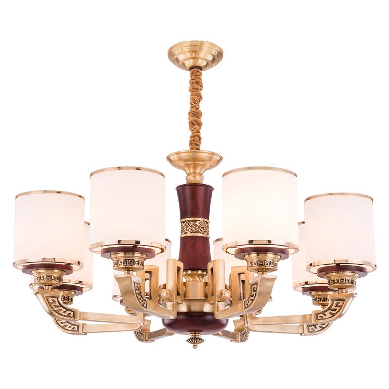 新中式全铜吊灯檀客厅灯中国紫红木大工厅灯别墅程中式吊灯60风07