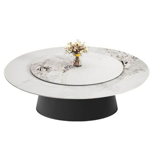 电动餐桌酒店大圆桌12人会所餐桌轻奢风实木岩板餐桌电动火锅桌子