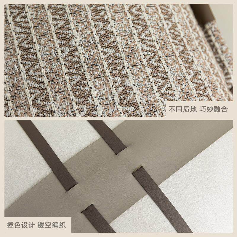 侘寂风样板间民宿酒店沙发靠枕高级感米咖肌理皮革拼接抱枕组合