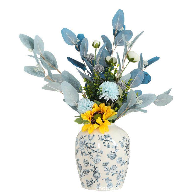 复古青花田园风陶瓷花瓶装饰摆件客厅酒柜电视柜高级现代插花