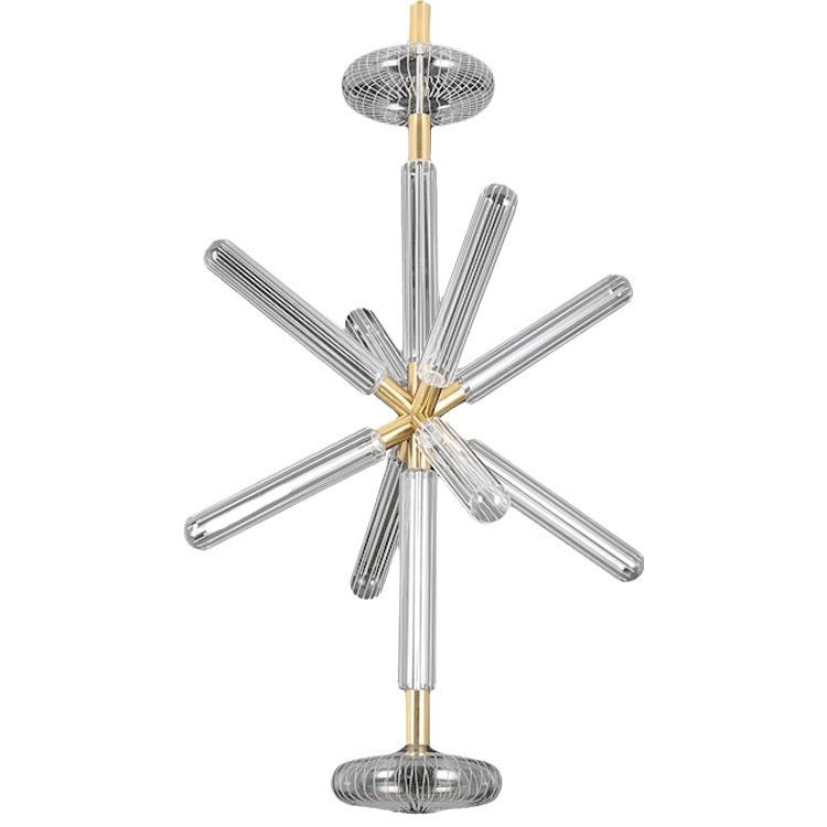 雪花条后纹灯轻奢酒现代米餐字客厅店别墅复式楼梯刻花玻璃管吊灯