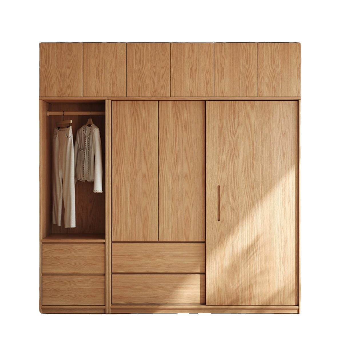 批全实木橡木推拉门衣柜家用卧室原木风现代简约衣橱趟门主卧室衣