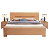 榉木床1.8米双人床现代简约1.5米1.2m1.35米单人储物床主卧实木床