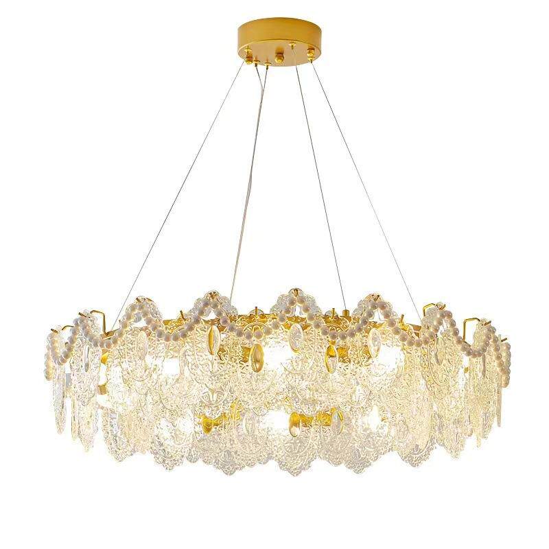 法式水晶吊灯轻奢温馨浪漫艺术珍珠贝壳灯创意玻璃设计感客厅主灯