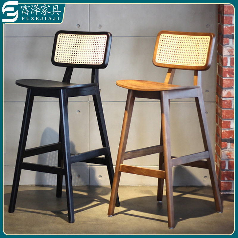 北欧现代简约风格家用餐厅民宿酒店售楼部实木藤编吧台椅高脚椅,电子元器件市场,电线扎带/束线带,淘宝优惠券,粉丝福利购,淘宝优惠卷