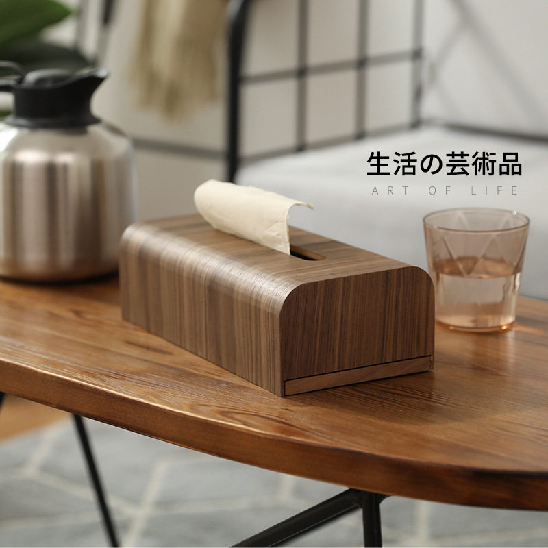 北欧日式木质纸巾盒抽纸盒家用客厅简约办公室酒店卧室收纳盒