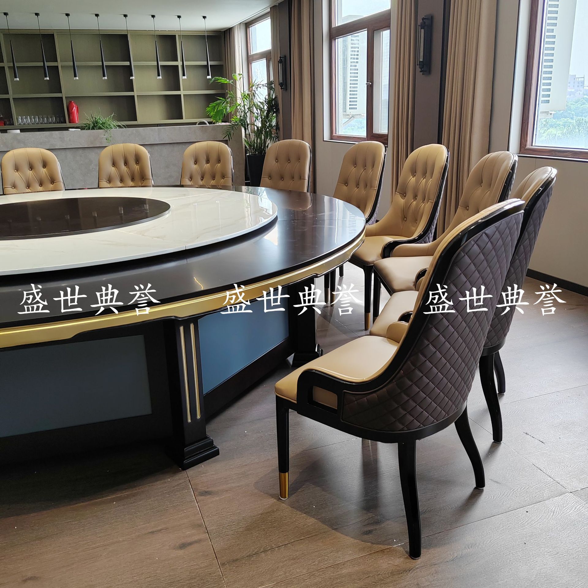镇江宴会中心包厢实木餐桌椅酒店新中式餐桌餐厅商务宴请电动圆桌