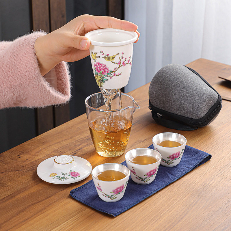 旅行茶具囊鎏银茶具套装 现代办公室接待会客泡茶茶杯户外logo定