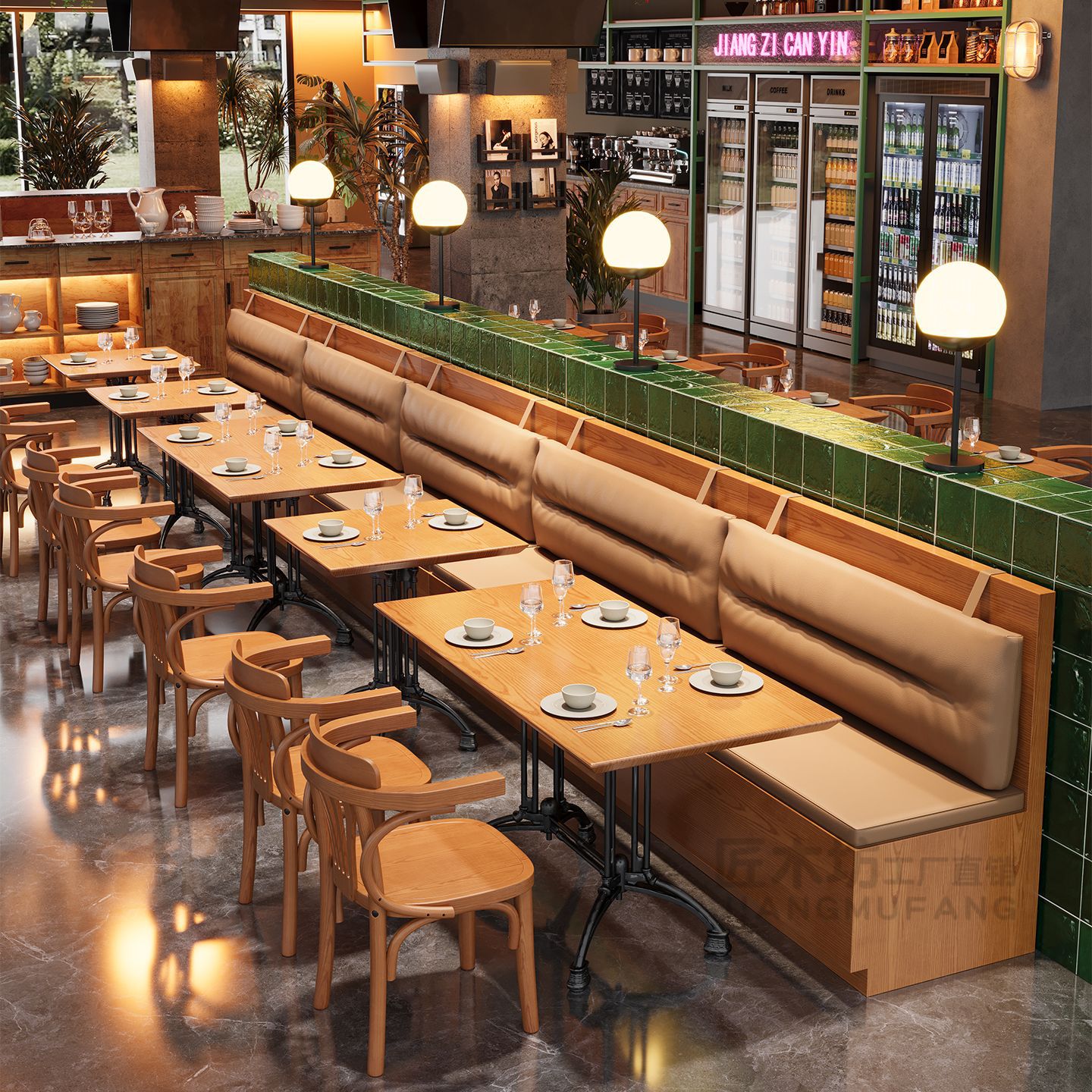 主题中餐厅桌椅组合火锅店餐桌椅商用日式实木桌餐饮饭店藤编椅子