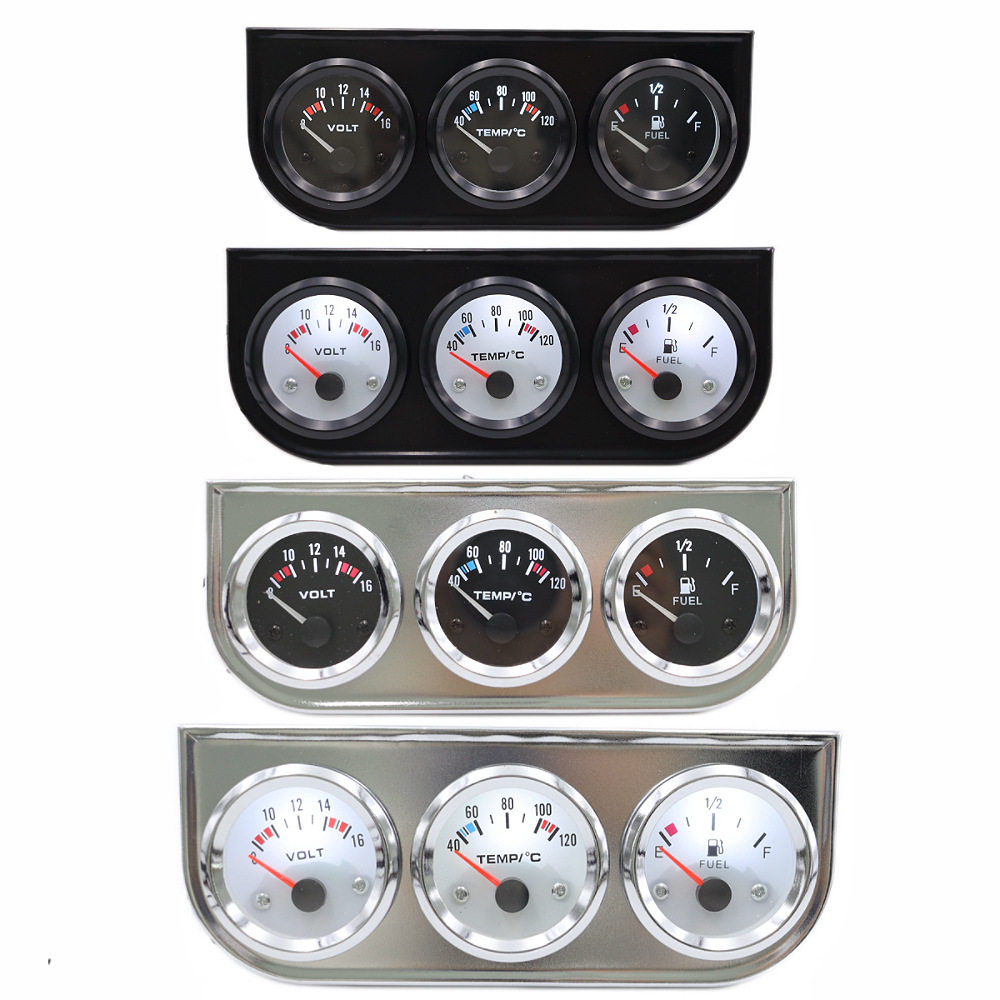 跨境热销52mm汽车改装三联表油量表水温表电压表组合仪表12V