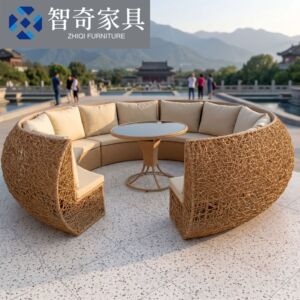 网红鸟巢卡座沙发芭提雅同款度假村景区露天餐厅圆形藤编户外沙发