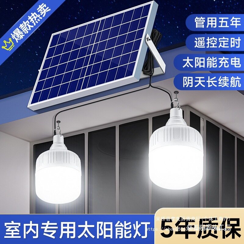 2026新款太阳能户外庭院电灯家用充电室内照明一拖二分体式挂灯泡