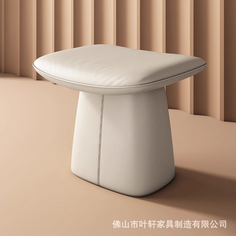 意式化妆凳实木梳妆凳中古真皮免洗换鞋凳家用主卧网红奶油风茶凳