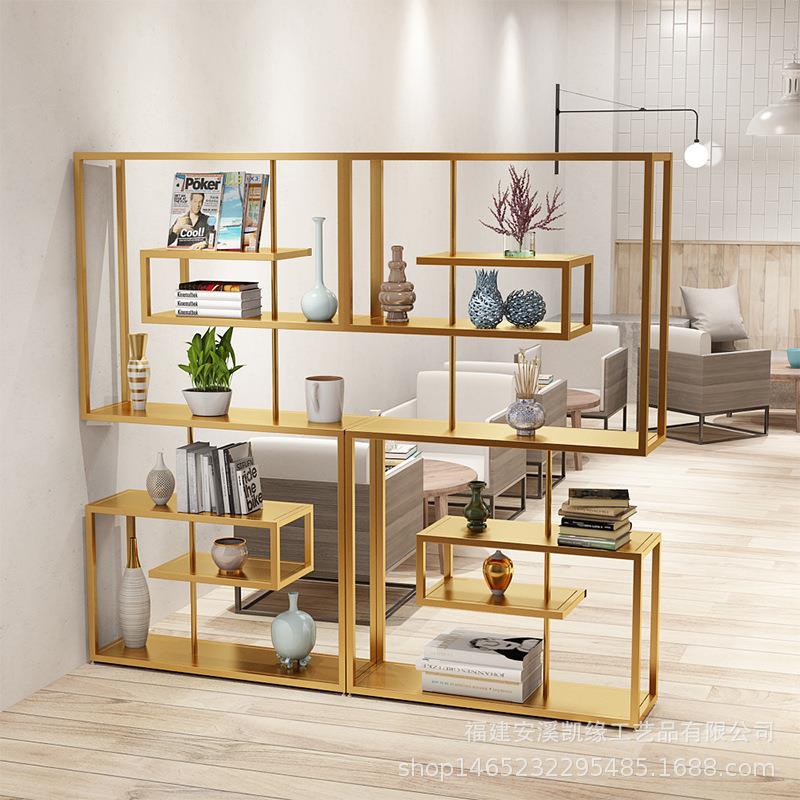 北欧金色铁艺置物架现代简约家用隔断展示架办公室落地式多层书架