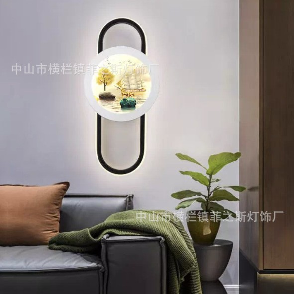 新中式壁灯卧室客厅背景装饰壁画灯墙壁灯轻奢艺术床头灯led灯