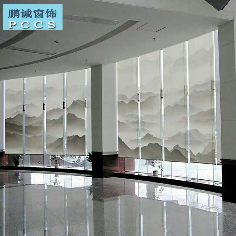 家用遮阳窗帘成品遮光风景卫生间防水3D印花山水画窗饰耐用窗户